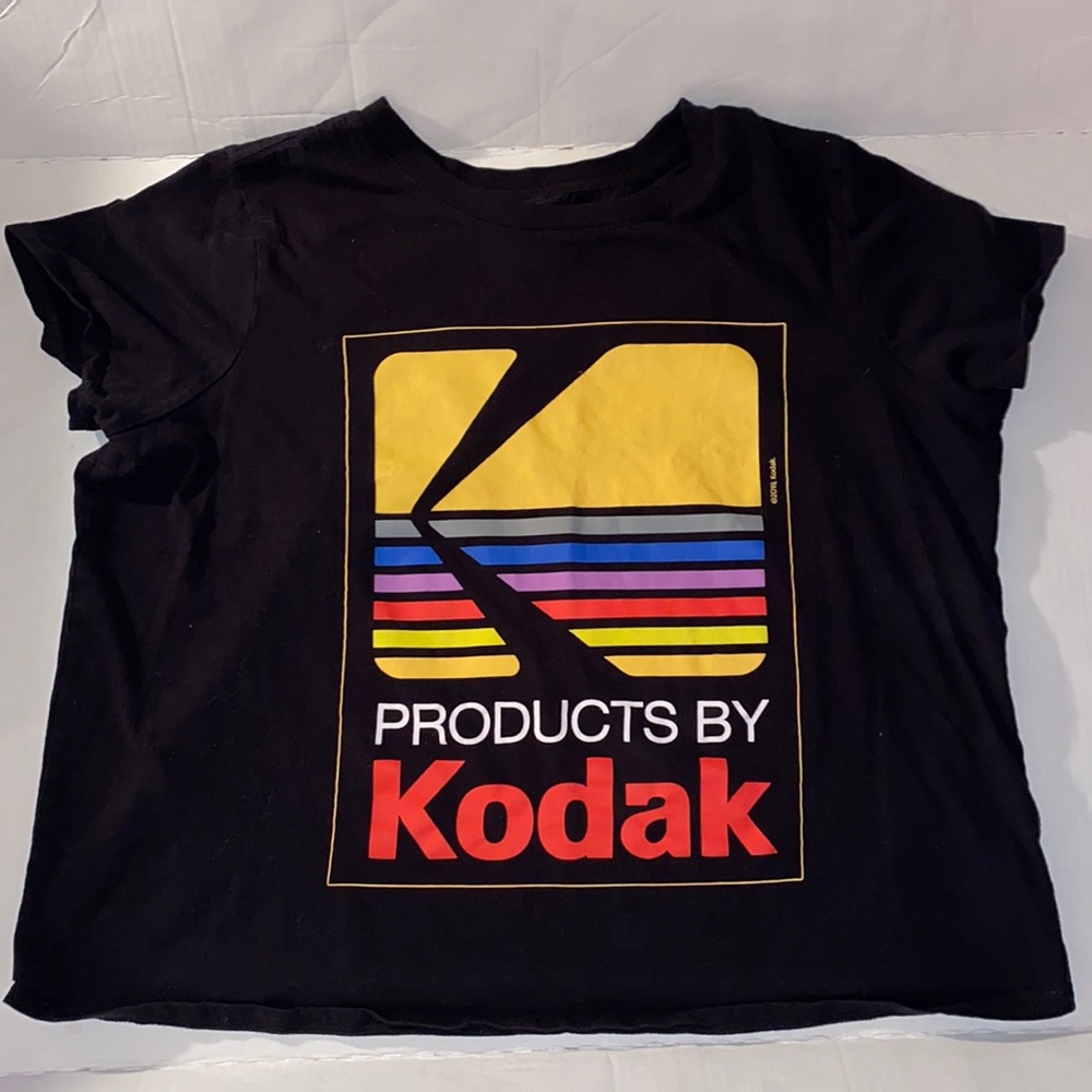 Kodak T-shirt products by Kodak bright retro Kodak on black tee size OX crop